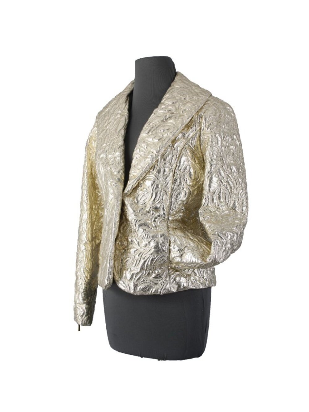 Michael Kors Blazer Jacket Sz 8 Gold Crinkle Quilted Pockets Poly Jacket - Picture 3 of 11